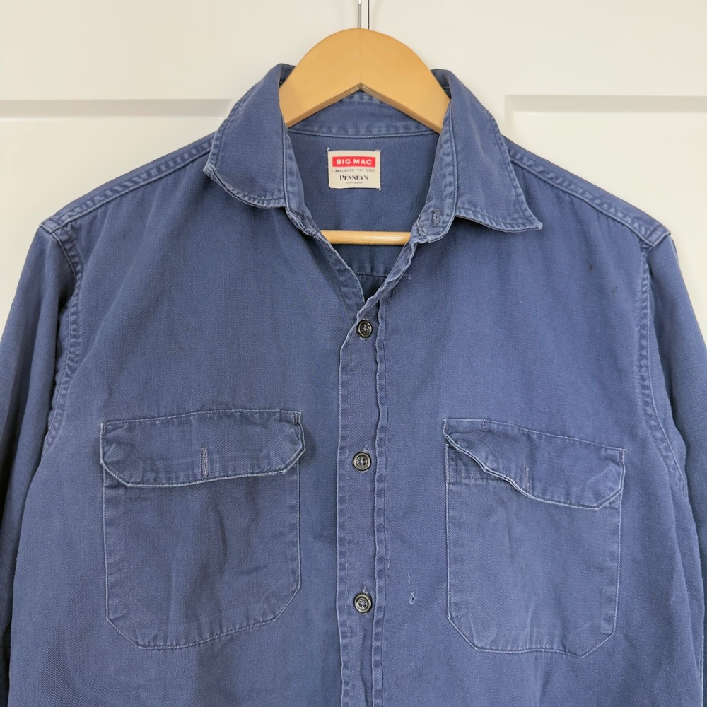 Mens Vintage Penneys Big Mac Long Sleeve Button Up Blue Sanforized 50s 60s